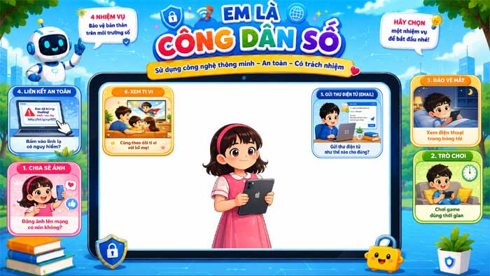 Trò chơi em là công dân số tỏng phần khởi động của bài giảng Con đường đến trường.